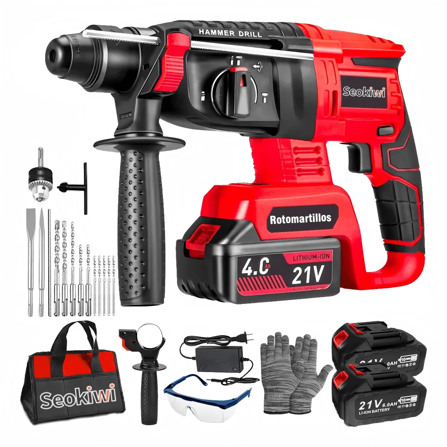 Seokiwi Rotomartillo Taladro Inalámbrico Sds-plus 3200w 2*4.0ah 4en1 - Rojo - Ver 1