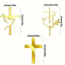 3 chiếc Đầu bánh hình chữ thập Gương rửa tội Đầu bánh Acrylic Trang trí bánh lễ Rước lễ lần đầu Đầu bánh Cupcake trang trí tiệc mừng em bé Trang trí bánh sinh nhật Vật dụng trang trí bánh DIY Vật dụng cho tiệc Thiên chúa giáo - Vàng - Xem 3