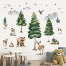 4pcs/3pcs,Wondever Mountain Tree Wall Stickers Large Pine Tree Forest Animal Bear Fox Peel And Stick Wall Art Decals For Kids Room Baby Nursery Bedroom - Multicolor - View 13