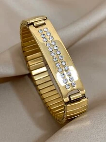 1 pieza Brazalete elástico de lujo con corte de diamante chapado en oro de 18K con circonita cúbica para mujeres y niñas - Joyería elegante y apilable, regalo del Día de la Madre, accesorio para bodas y fiestas, imprescindible de playa y verano, regalo de graduación y aniversario, pulsera minimalista de cadena Y2K