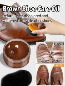 Betún para zapatos marrón (100 ml) - Con guantes pulidores incluidos - Para botas, bolsos, enceramiento de muebles y acondicionador - Marrón - Ver 1