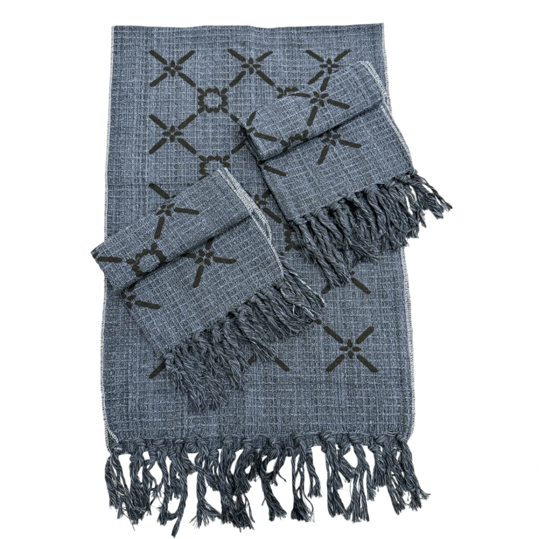 Kitchen Set Geometric Runner Kit 3 Pieces Excellent Quality Thick Fabric Knotted Loom - Xám đậm - Xem 1