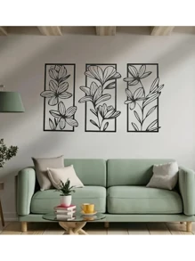 3 PiecesClassic Iron Wall Art Decor, Floral Metal Murals For Bedroom And Living Room - Elegant Flower Wall Sculptures For Modern Home Decoration
