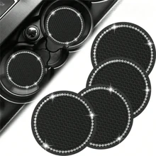 1/2pcs Car Cup Coaster, Bling Cup Holder Insert Coasters,Universal Auto Non-Slip Cup Holder Embedded In Ornaments Silicone Coaster, Car Interior Accessories Mat,7cm/2.75 Inch Soft Crystal Rhinestone Rubber Pad Set Round Auto Drink Coaster Car Interior Accessories