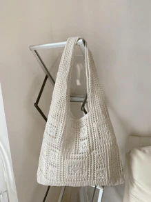 Minimalist Crochet Bag Hollow Out Design Vacation,School Bag,Large Capacity,Portable,For Teen Girls Women College Students,White-Collar Workers,Perfect For Work,Back To School,Middle School,High School,College,VacationSchool Bag