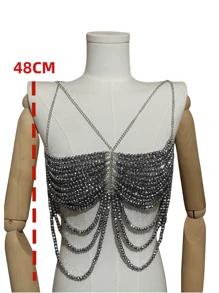 1 pezzo Catena per il petto, gioiello di alta moda e lusso, con cristalli di diamanti, perfetta per abiti da sposa, abiti da festa e discoteca