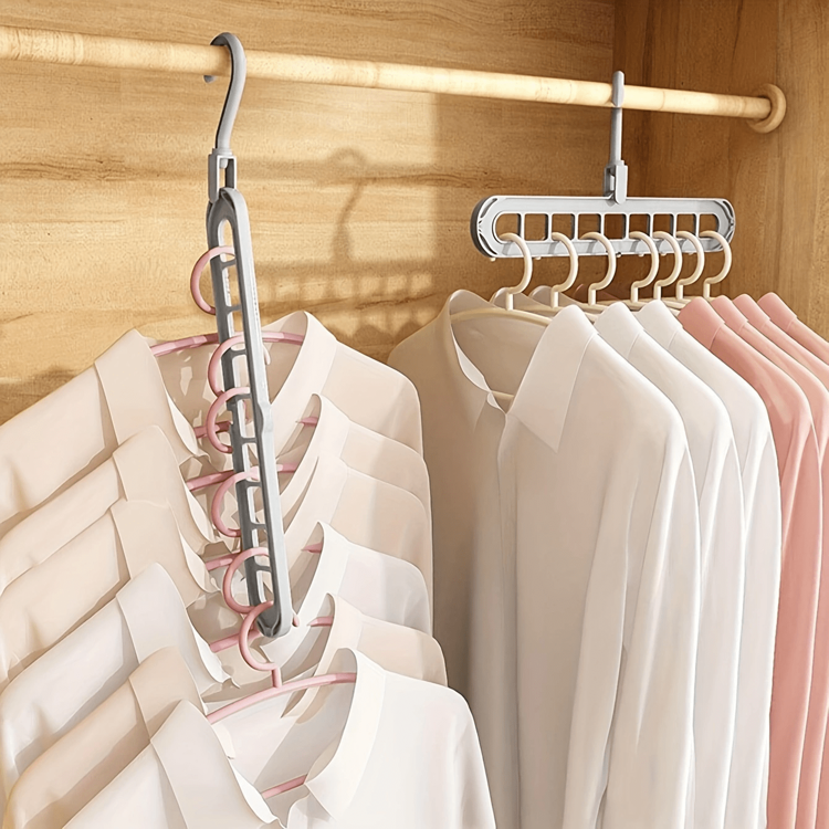 3 Pieces/Set, Space Saving Gray Hanger Storage Rack, 9-Hole Multifunctional Hanger, Suitable For Family Dormitories, Travel And Small Apartments, Suitable For Shirts, Suits, Skirts