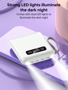 10000mAh Batería Externa, Batería Externa Portátil de Carga Lenta de Varios Colores, Protege la Batería del Teléfono, Adecuada para Múltiples Dispositivos (2xSalida USB, Tipo-C Integrado, Micro, Cable USB), Con Iluminación LED, Pantalla Digital de Energía, Adecuada Como Regalo de Graduación - Rosa - Ver 3