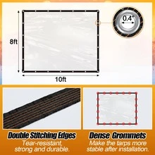 8'x10' Clear Tarps Heavy Duty PE Thick Tarpaulin With Metal Grommets, Protects Against Water, UV-Ray, Tear, Cold Weather Resistan For Greenhouse Balcony Garden - 8*10FT - View 11