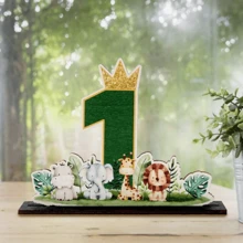 1 szt. Drewniane ozdoby urodzinowe w stylu dżungli, prezent urodzinowy na przyjęcie, motyw dżungli, lampart, roczne przyjęcie urodzinowe, kreatywne ozdoby do domu, drewniane tło do dekoracji, fotografia, dekoracja stołu, drewniane ozdoby, dekoracja na przyjęcie Babe Shower Party Craft