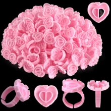 Anillos con forma de corazón para extensiones de pestañas - Portador de pegamento para pestañas 50/100/200/300 piezas, taza para abanico de volumen para suministros de extensión de pestañas
