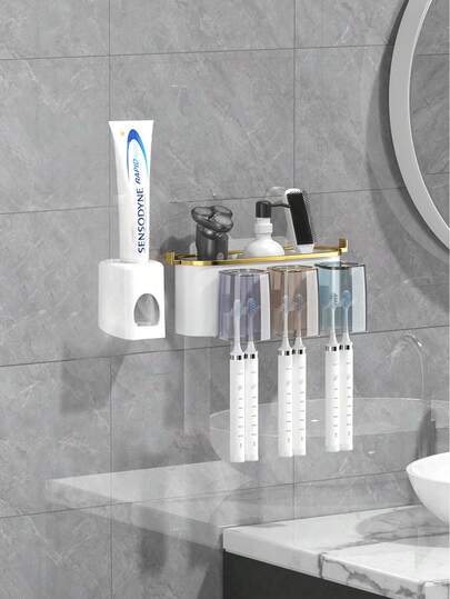 Bộ giá đựng bàn chải đánh răng gồm 2/3/4 cốc và 1 bình đựng kem đánh răng, giá treo tường phòng tắm sáng tạo, tiện lợi cho việc đánh răng và cất giữ đồ dùng. Màu sắc cốc (xám, xanh dương, tím, hồng, vàng) được chọn ngẫu nhiên và có thể hơi khác so với hình ảnh minh họa, điều này là bình thường. Trang trí phòng tắm gia đình, trang trí mùa thu, mùa tựu trường.