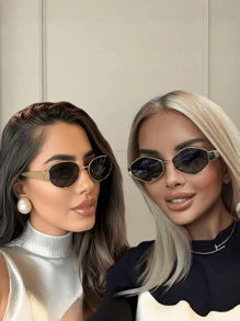 2pcs Retro Oval & Diamond Metal Frame Fashion Glasses, Bohemian Style Fashion Eyewear For Men & Women, Suitable For Daily Wear, Travel, Beach