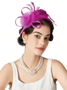 1 Piece Women's Feather Mesh Flower Fascinator With Headband And Clip Wedding Tea Party Kentucky Derby Fascinator Hats