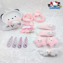Sanrio 15件套三丽鸥Hello Kitty粉色发夹套装，可爱毛绒猫嘴发夹，日式侧边发饰，情人节礼物，KT猫咪头饰返校发型