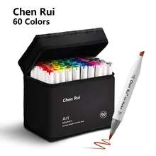 Set de markere de artă cu vârf dublu 168/120/100/80/60/48 de culori, markere portabile durabile cu geantă de depozitare, rechizite de artă potrivite pentru colorat și pictat adulți sau studenți - Alb-negru - Vizualizare 9