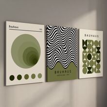 Conjunto de 3 posters abstractos de lienzo estilo Bauhaus en color verde salvia, sin enmarcar, arte de pared impermeable, pinturas de arte moderno para regalo, decoración de pared del dormitorio, sala de estar, oficina, comedor, baño, cafetería, bar, decoración del hogar y la oficina