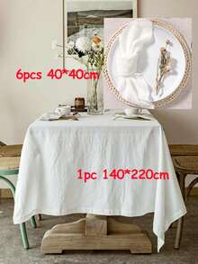 1pc New Classic White Crinkle Tablecloth And 6pcs White Crinkle Fabric Set - White - View 21