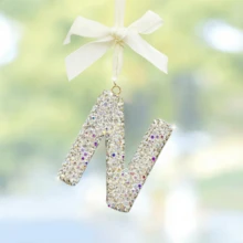 Decoração Pendente com Letra Brilhante com Detalhes de Laço, Acessório Decorativo de Letra Inglesa da Moda para Espelho Retrovisor, Seu Pendente Exclusivo