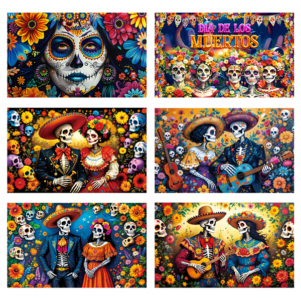 1pc Colorful Day Of The Dead Sugar Skull & Floral Carnival Background - Polyester Horizontal Banner With Traditional Mexican Skeleton Costume | Perfect For Day Of The Dead Celebrations, Birthday Party Decorations, Mexican Party Decor, Halloween Party Supplies, Home Decor Birthday Decorations Tapestry Room Decor Flag Halloween Decor Fall Decor