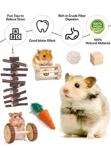 6pcs Hamster Toy Grass Ball Set, Pet Rabbit Guinea Pig Chew Toys, Hamster Accessories Include Chew Sticks, Round Wooden Chew Toys Suitable For Rabbits And Hamsters, Nail Care For Pets - Multicolor - View 2