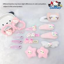 Sanrio 15件套三丽鸥Hello Kitty粉色发夹套装，可爱毛绒猫嘴发夹，日式侧边发饰，情人节礼物，KT猫咪头饰返校发型