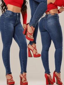 KMAROT JEANS Women's High Waist Jeans With Detail On The Hem With Lycra Power - 藍白色 - 查看 2