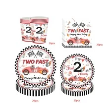 10pcs/20pcs/50pcs Race Car 2nd Birthday Party Decorations Tableware Red Two Fast Birthday Decorations Party Supplies Paper Plate, Cup, Napkin For Two Fast Two Curious Birthday Decorations - Multicolor - View 11