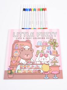 1pc Little Fuzzy:Easy Coloring Book For Adults And Teens, Colouring Book Super Cute Designs Of Cozy, Hygge Spaces For Relaxation (Cozy Spaces Coloring) .Back To School A Relaxing Gift For Friends, Couples, And Family . Painting Kit [Default Without Pen]