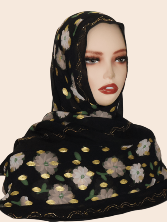 1 件女士雪纺豹纹拼布装饰围巾，优雅休闲长方形披肩，镶嵌奢华水晶钻石，中东风格