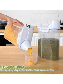 4pcs 5 Pound Rice Sealed Dry Grain Storage Container Rice Storage Box Grain Container Dispenser, Thickened Plastic Transparent Food Storage Box With Pouring Port, Grain Meat Cup, Flour Snacks - Nhiều màu - Xem 9