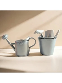 5pcs Mini Garden Tool Set, Grey Plastic Watering Can, Bucket, Shovel, Model House Decor Props For Micro Landscape Display, No Electricity Needed - Multicolor - View 2