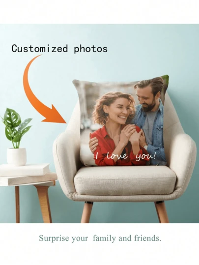 1 PIEZA Funda de cojín personalizada, Funda de almohada decorativa personalizada DIY para el hogar, Adecuada para el Día del Padre, Día de la Madre, Halloween, Navidad, Nochebuena, San Valentín, Cumpleaños, Aniversarios personalizados, Acción de Gracias, Suministros de regalo de Navidad