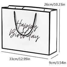 1 PIEZA Bolsa de regalo de cumpleaños, bolsa de regalo con impresión de letras en papel, bolsa de compras plegable y ligera, bolsa de regalo de cumpleaños para amigos, hermana, mamá, abuela, bolsa de regalo de cumpleaños en negro y blanco