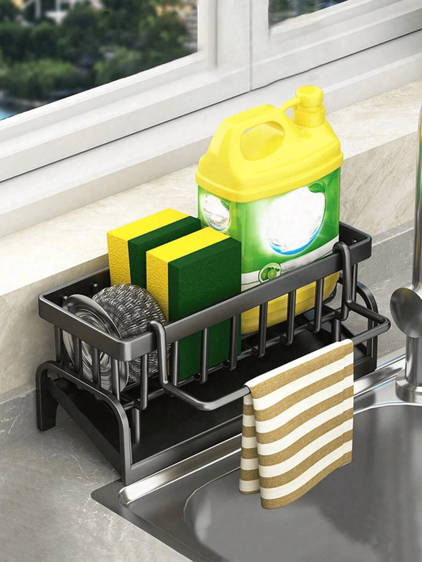 1 PIEZA Soporte para trapo y esponja, estante escurridor para esponja y grifo con soporte para trapo, organizador de almacenamiento multifuncional para herramientas de limpieza, para cocina y baño, organizadores y almacenamiento del hogar, accesorios del hogar