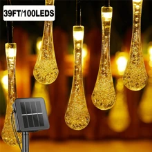 Solar String Lights, Small Crystal Ball/Waterdrop-Shaped Lights, Outdoor String Lights, With 8 Lighting Modes, Waterproof, Powered By Solar Energy. Suitable For Summer Gardens, Yards, Porches, And Can Be Used For Wedding And Party Decorations (Warm White).