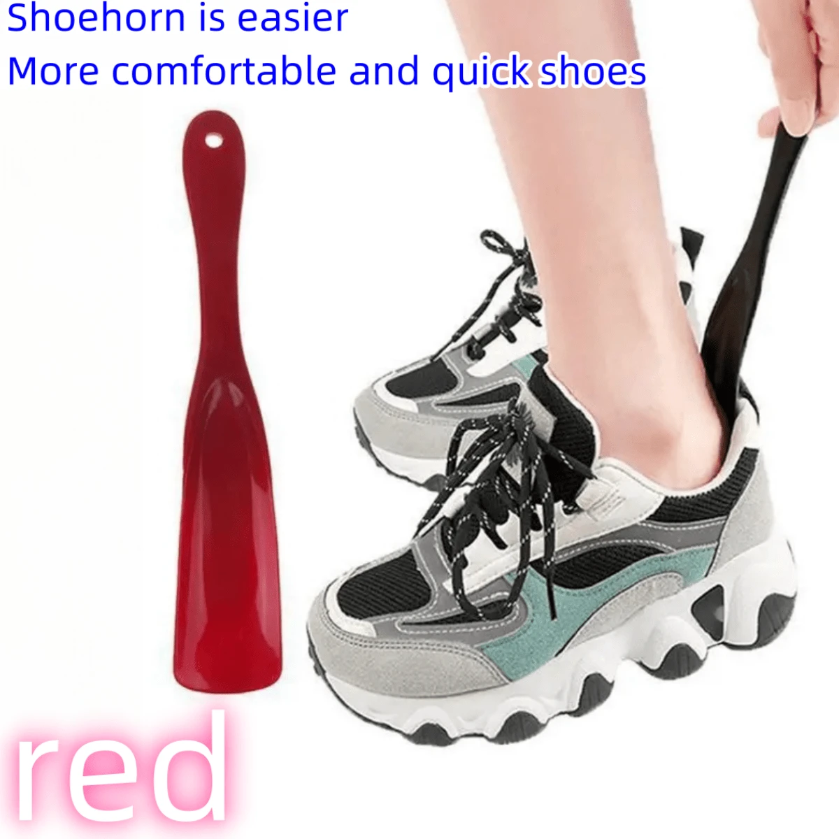 Nouveau chausse-pied compact et paresseux en plastique, permet de chausser les chaussures sans effort. Ne se plie pas et n'abîme pas les talons. Machine à chausser les chaussures facilement.