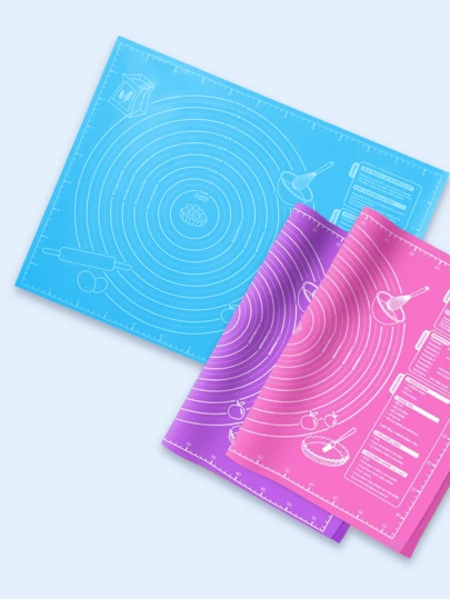 1Pc Silicone Kneading Mat - Non-Stick & Waterproof, Easy To Clean, Foldable, Blue/Purple/Pink Options, Perfect For Cookies, Dough, Cake & Chinese Pastries, Essential Baking Tool For Home Chefs & Baking Enthusiasts, Great For Christmas, Easter & Thanksgiving