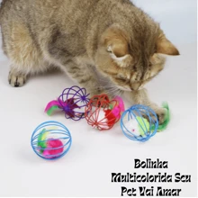 Brinquedo Interativo Para Gatos Gaiola Bola Arame Resinado Colorido Com Camundongo Rato Dentro Tamanho 6Cm Com Som