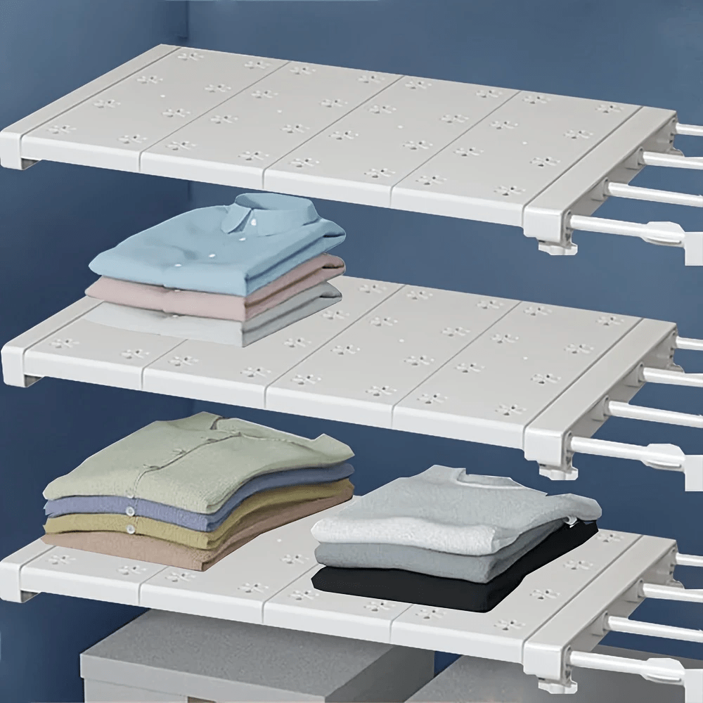 1 Pc Expandable Closet Tension Shelf,Adjustable Length Clothes Shelves Storage Closet Organizer Rack,Wardrobe Divider Separator For Cupboard Kitchen Bathroom Cabinet