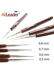 Alileader 4Pcs/Lot Crochet Hook 0.5"0.6"0.7"0.8Mm Micro Hook Needles For Wig Making Crochet Locks Braids Weaving Needle Tools - Coffee Brown - View 6