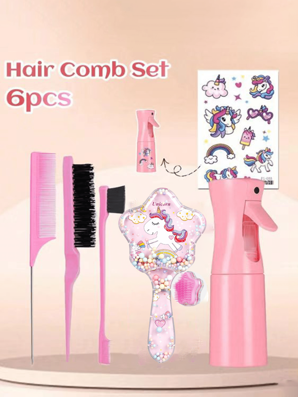 6pcs/Children's Cartoon Stickers, Fashionable Five-Star Cartoon Massage Combs, Portable Girls (6.8 Ounces/200 Ml) Multi-Function Small High-Pressure Continuous Spray Bottle Fine Mist Water Replenishing Spray Bottle Travel Makeup Water Bottle