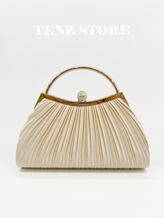 Elegant Fan-Shaped Pleated Clutch Crossbody Bag Party Purse With Metal Handle, Summer Wedding Guest Handbag, Holiday Party Purse, Perfect For Outdoor Cocktail & Garden Event Accessory – Fits 16 Pro Max Phone Size