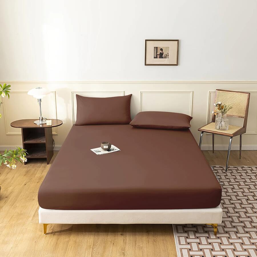 King Fitted Sheet Without Elastic Micro Percal Queen Extra Soft Double 400 Threads 100% Silk Touch Single - 鏽棕色 - 查看 1