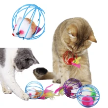 Brinquedo Interativo Para Gatos Gaiola Bola Arame Resinado Colorido Com Camundongo Rato Dentro Tamanho 6Cm Com Som