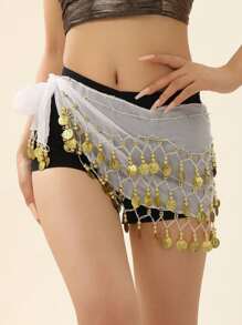 1pc Gold Coin Waist Chain, Beginner Belly Dance Waist Scarf, Shiny Sexy Dance Practice Hip Scarf, BLINGBLING, Suitable For Daily Wear, Nightclub Stage Performance, Street Snap, Festival Party Costume Accessory Summer School