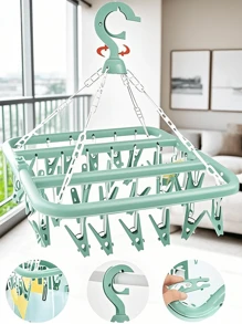 Suszarka do skarpet, wieszak na ubrania z 32 klipsami, wieszak na ubrania do wewnątrz i na zewnątrz, składana obrotowa suszarka do ubrań, odpowiednia do bielizny, skarpetek, małych części garderoby, do użytku na zewnątrz i na balkonie - oszczędzająca miejsce, bez zasilania, wisząca linka na ubrania, wieszak na ubrania, pralnia