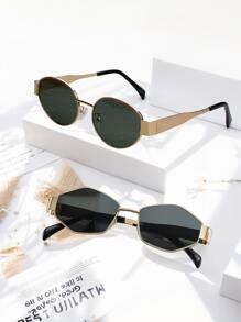 2pcs Retro Oval & Diamond Metal Frame Fashion Glasses, Bohemian Style Fashion Eyewear For Men & Women, Suitable For Daily Wear, Travel, Beach