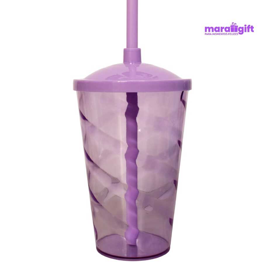 20 Twister Cups 400ml, Cups, Lids And Colorful Straws - Lilac - View 1