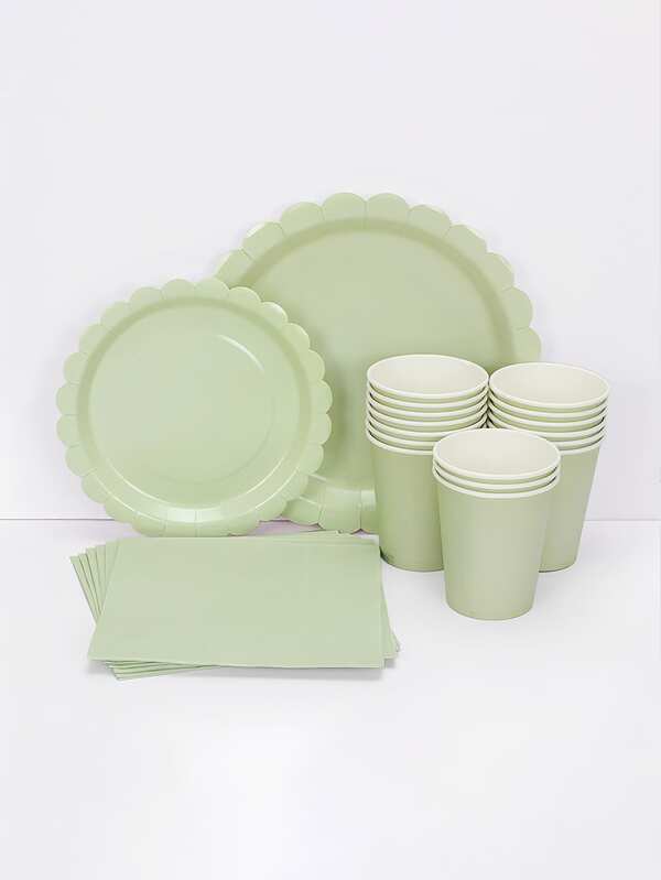 50pcs/80pcs Sage Green Paper Plates And Napkins 10/20 Guest Sage Green Disposable Tableware Set Include Scalloped Paper Plates Napkins Cups Decoration Party Supplies For Bridal Shower Wedding Birthday